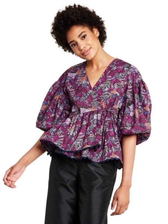 Kika Vargas Tops - Kika Vargas For Target purple floral wrap top balloon sleeves size large